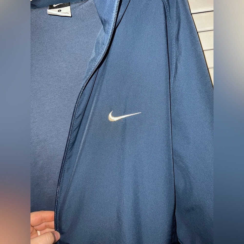 Nike Men’s Full Zip Large Blue Roll & Zippered Hood Workout Jacket - Picture 4 of 11